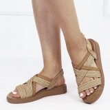 Sandale bej cu platforma si model impletit 1872 M12