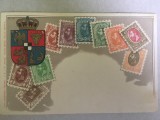 Cumpara ieftin Carte Poștală - Stema Regatului Rom&acirc;niei + seria de timbre Carol I. Raritate!
