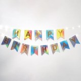 Ghirlandă de perete Happy Birthday, Multicolor, Holografică, cu LED, 300x17 cm, CMCLASS