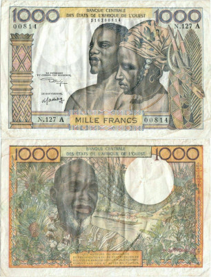 1966 , 1.000 francs ( P-103 Ak ) - Coasta de Fildeş ( Statele Africane de Vest ) foto