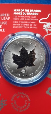 CANADA 5 DOLLARS 2024 Maple Leaf Dragon UNC foto