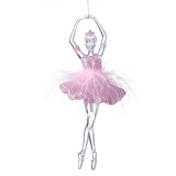 Ornament Brad de Crăciun, Model Balerină, Transparent, Fustă Roz cu Glitter și Pană, 18 cm, Oem