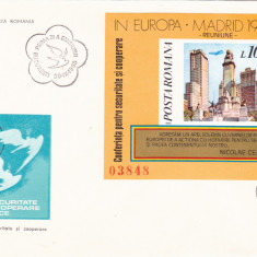 1980 ROMANIA FDC rar cu colita nedantelata Europa conferinta CSCE Madrid