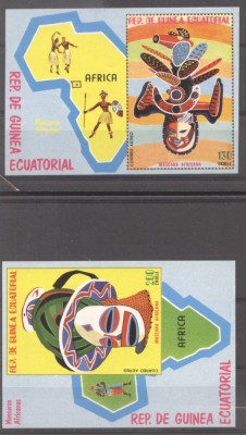 Eq. Guinea 1977 Folk art, Masks, imperf+perf.sheet, MNH E.183 foto