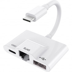 Adaptor 3 in 1 de la USB Type C la Ethernet RJ45, USB, Type C foto