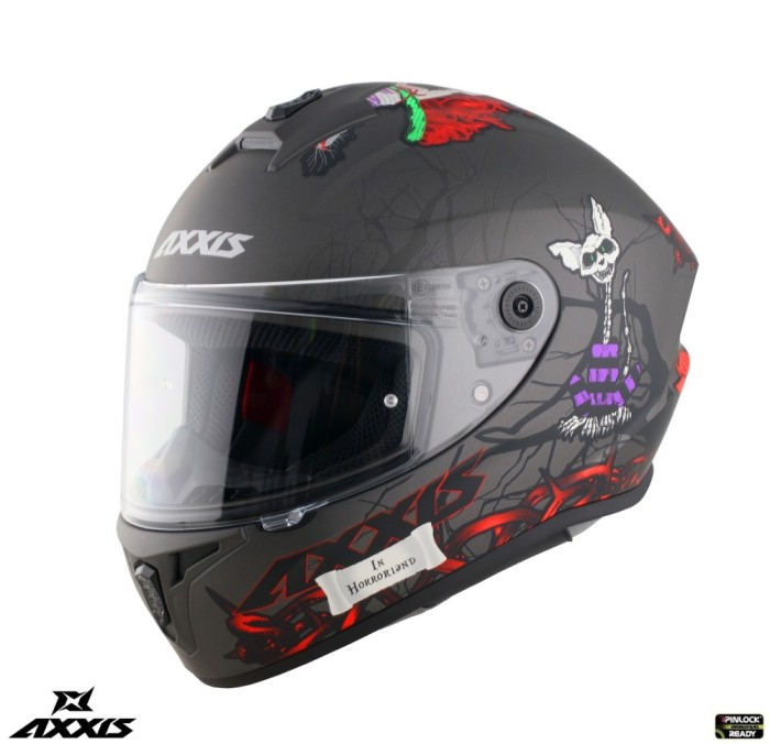 Casca integrala pentru scuter - motocicleta Axxis model Draken S Horrorland A2 titanium mat &ndash; tip viziera: MT-V-18C XL (61/62cm)