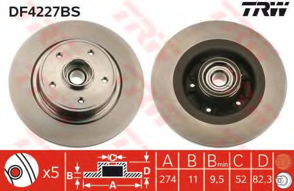 Disc frana RENAULT LAGUNA II (BG0/1) (2001 - 2016) TRW DF4227BS