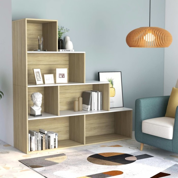 Bibliotecă/Separator cameră alb stejar Sonoma 155x24x160cm PAL