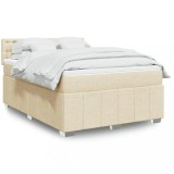 VidaXL Pat box spring cu saltea, crem, 160x200 cm, material textil