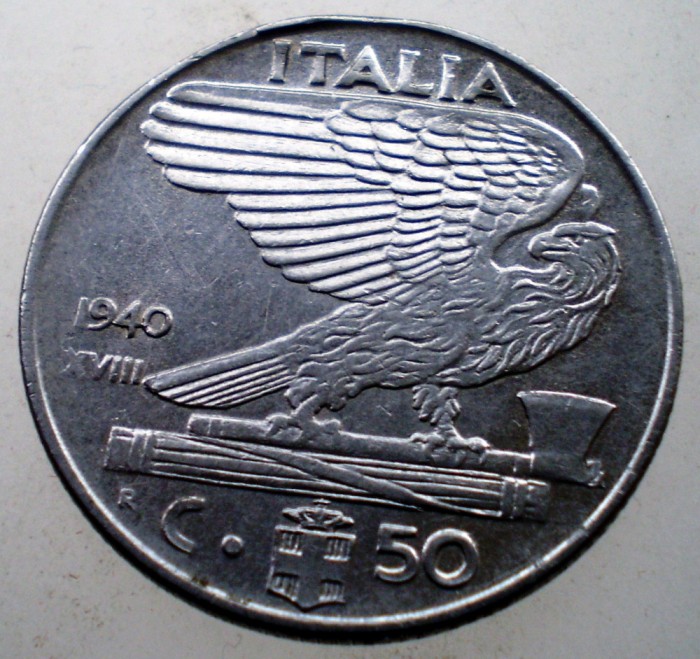 2.320 ITALIA WWII VITTORIO EMANUELE III 50 CENTESIMI 1940 R MAGNETICA EROARE