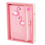 Cumpara ieftin Set Cadou pentru Copii, Caiet cu Flamingo finisat cu piele ecologica + Pix cu Flamingo, AVEX