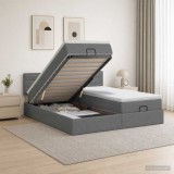 Cumpara ieftin Pat ottoman cu saltea cu headboard 2 buc. Gri inchis Tesatura