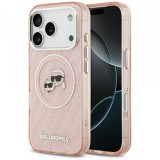 Husa MagSafe pentru Apple iPhone 17 Pro Max, Karl Lagerfeld, Glitter Karl &amp; Choupette Head, Roz