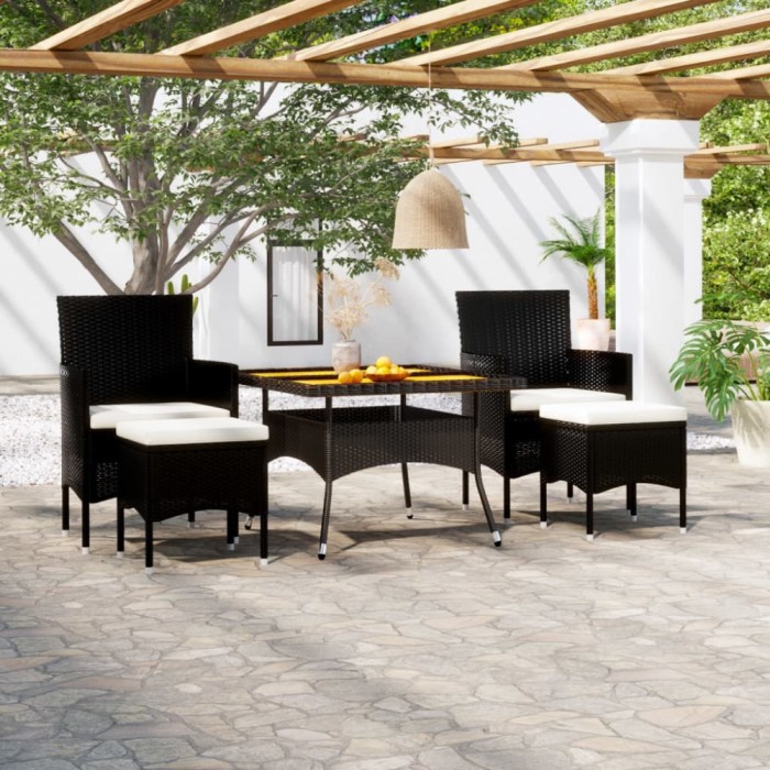 vidaXL Set mobilier grădină, 5 piese, negru, poliratan și lemn acacia 3058352