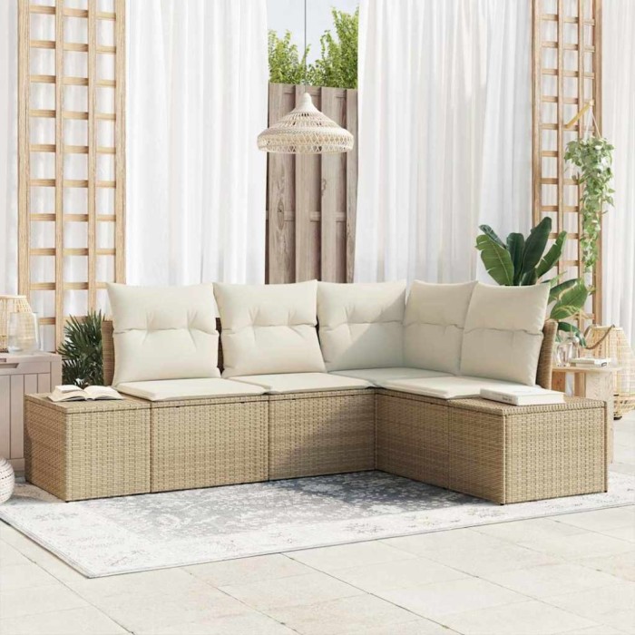 vidaXL Set de canapele pentru grădină cu pernă 4 pcs Bej și crem 3355710