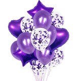 Set 14 baloane din folie metalizat&Auml; si din latex, flippy, figurine stea si inima 45 cm, baloane latex 30 cm, tema buchet, ambalaj individual, pai inc