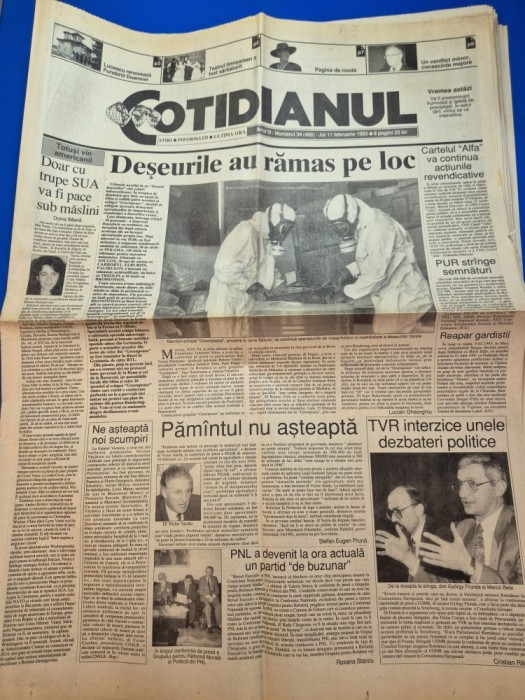 ziarul cotidianul 11 februarie 1993 - articol mircea lucescu,interviu constantin tutunaru primarul sectorului 3