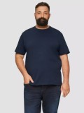 Tricou bărbați big size cu decolteu la baza g&acirc;tului și logo, din bumbac, Bleumarin &icirc;nchis, 2XL