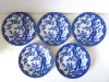Set 5 farfurii portelan decor albastru japonez cu floare de cires, 17cm diametru