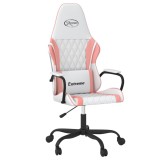 Scaun de gaming de masaj, alb si roz, piele ecologica