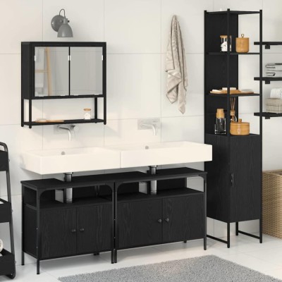 vidaXL Set de mobilier pentru baie cu raft cu ușă 4 pcs Stejar negru 3334406 foto