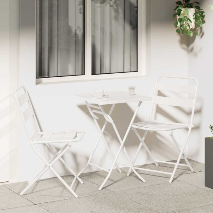 Set Bistro pliabil 3 piese Alb Oțel