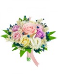 Buchet mic personalizabil cu trandafiri si floarea miresei (Roz, Multicolor), Eventissimi&reg;