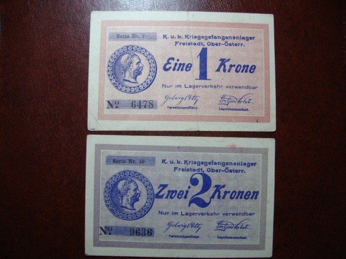 AUSTRIA 1 SI 2 COROANE 1915 WWI LAGAR FREISTADT