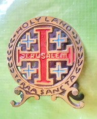 F7724-Stativ servetele Holly Land Jerusalem TERRA SANCTA alama masiva aurita.