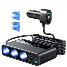 Joyroom 9în1 încărcător auto 154W - 5x USB / 1x USB tip C / 3x priză brichetă, Power Delivery / Quick Charge / PPS / AFC / FCP, negru (JR-CL06)