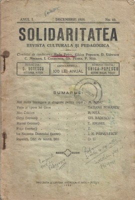 C8951N Solidaritatea, revistă culturală și pedagogică, 10/1928, Pitești foto