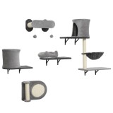 PawHut Etajere murale pentru pisici copac de perete 5 piese 2 cuști hamac platforme zg&acirc;rietori din sisal gri | Aosom Romania