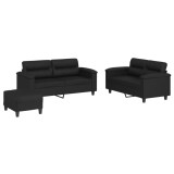 Cumpara ieftin Set de canapele cu perne, 3 piese, negru, piele ecologica