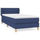 Cumpara ieftin Pat box spring cu saltea, albastru, 90x200 cm, textil