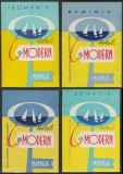 Romania anii 60-70 - Set 4 vignete de bagaje Hotel MODERN din Mamaia (varietati), ONT Carpati, etichete hoteliere, promovare turistica