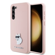 Husa Karl Lagerfeld Samsung Galaxy S23 Silicone, Choupette Metal Pin, roz, KLHCS23SSMHCNPP