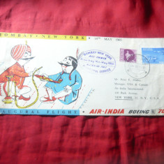 Plic FDC India 1960 - Primul zbor Bombay New York