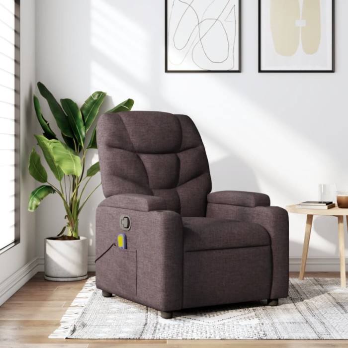 vidaXL Fotoliu de masaj rabatabil, maro &icirc;nchis, material textil 372458