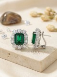 Cumpara ieftin Cercei din Argint 925 , zAurelia, , Model Smarald Octogon cu Dublu Halo de Zirconiu Cubic