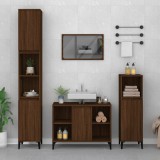 Set mobilier de baie, 3 piese, stejar maro, lemn prelucrat