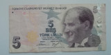 B11 22 - Bancnota foarte veche - Turcia - 5 lire - 2009