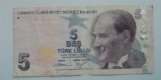 B11 22 - Bancnota foarte veche - Turcia - 5 lire - 2009