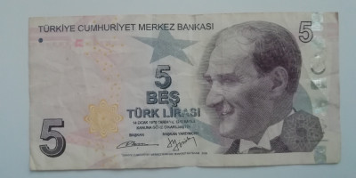 B11 22 - Bancnota foarte veche - Turcia - 5 lire - 2009 foto