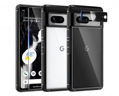 Husa TAURI [5 in 1] pentru Google Pixel 7, cu 2 folii protectie ecran + 2 folii protectie camera, neagra - RESIGILAT foto