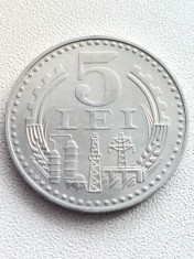 Moneda Romania 5 lei 1978 aUNC Picioarele Trepiedului Egale -Luciu de batere