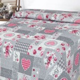Cuvertura de pat, model floral, King Size, Gri/Roz, 220x240 cm
