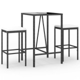 Cumpara ieftin Set mobilier bar de gradina cu perne, 3 piese, negru, poliratan