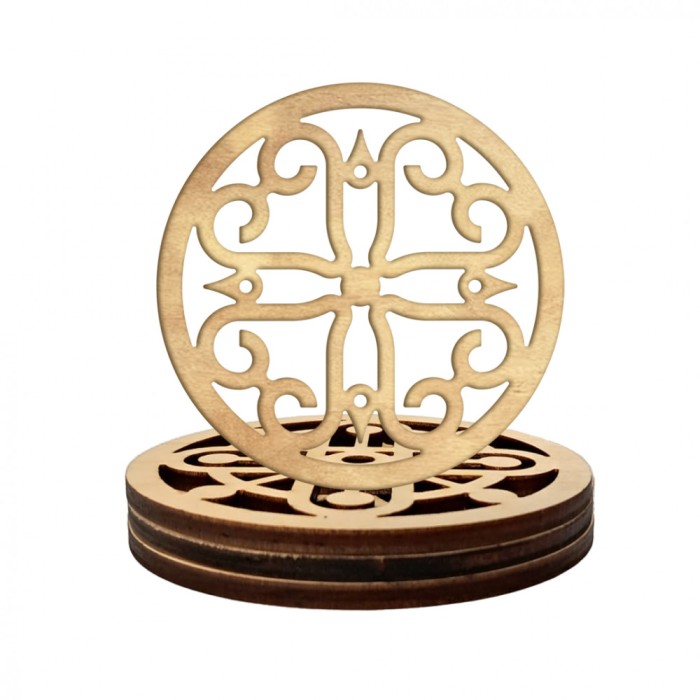 Set 4 suport pahar lemn model Cross