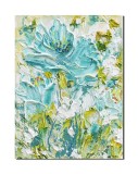 Tablou impasto pictat manual, Plumeria in turcuaz, 40x30cm acril pe panza in relief efect 3D, Kenny Varniote