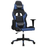 Cumpara ieftin Scaun de gaming de masaj, negru si albastru, piele ecologica